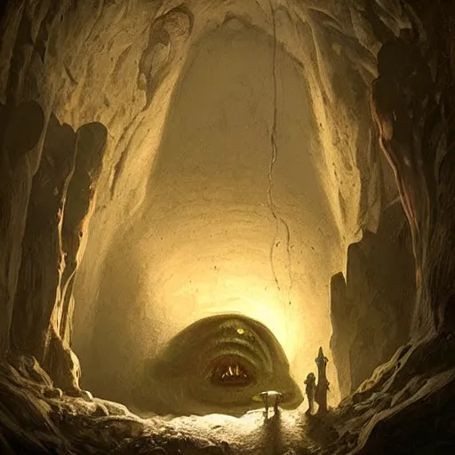 Image similar to alien marker in the center of a cavern, atmospheric, ambient, livia prima, greg rutkowski, edward hopper, pj crook