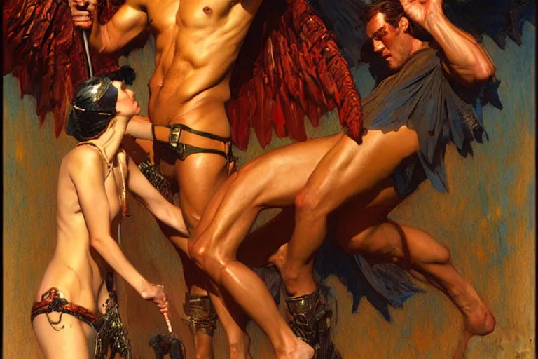 Prompt: demon and angle, painting by gaston bussiere, craig mullins, j. c. leyendecker, tom of finland
