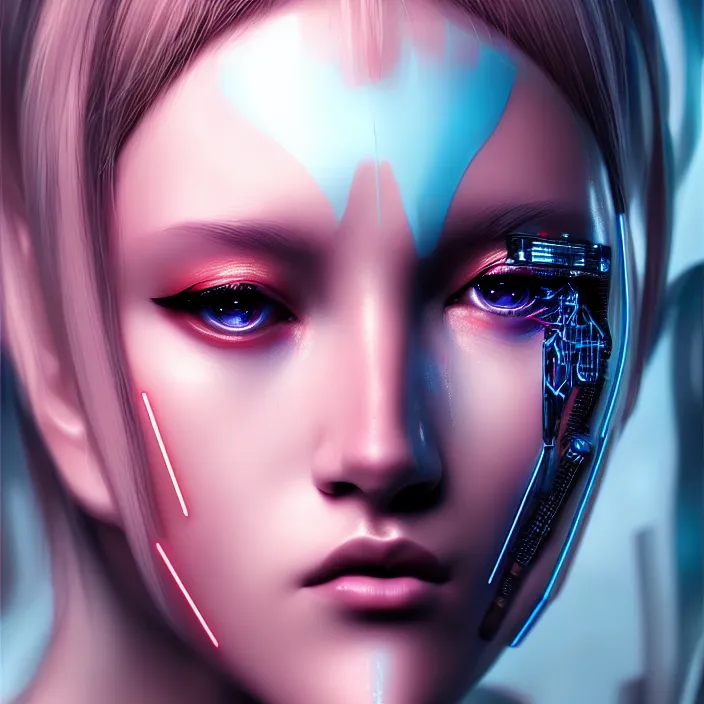 Image similar to face wear on beautiful feminine face, cyberpunk art by kuno veeber, cgsociety, computer art, ultra detailed, futuristic, anime aesthetic