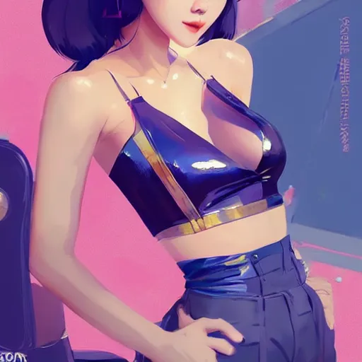 Prompt: a beautiful young korean kpop star constance wu alluring revealing instagram model in elaborate latex tank top, by guweiz and vargas and wlop and ilya kuvshinov and artgerm and, aesthetic, gorgeous, stunning, alluring, attractive, artstation, deviantart, pinterest, digital art