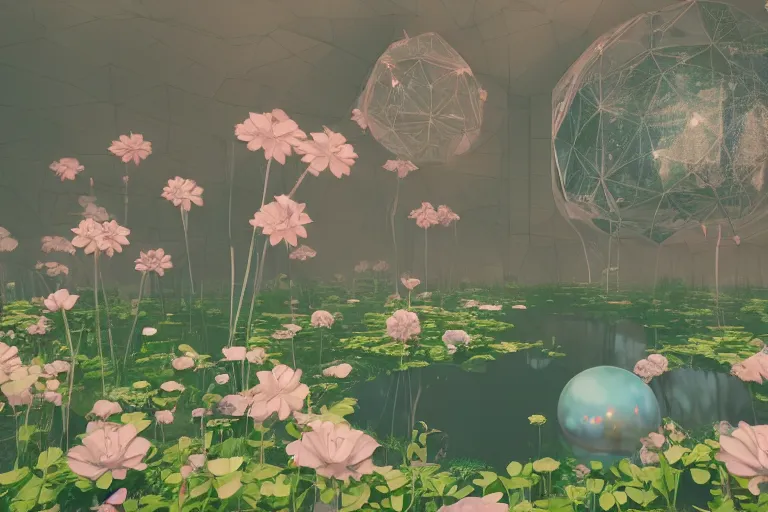 Prompt: A crystal palace ,Surrounded flower, by Mamoru Hosoda and James Jean and beeple, 3D Octane Render