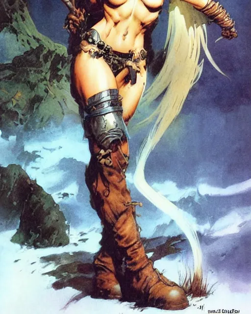 Image similar to a portrait of a cute fantasy girl by frank frazetta, larry elmore, jeff easley and ross tran