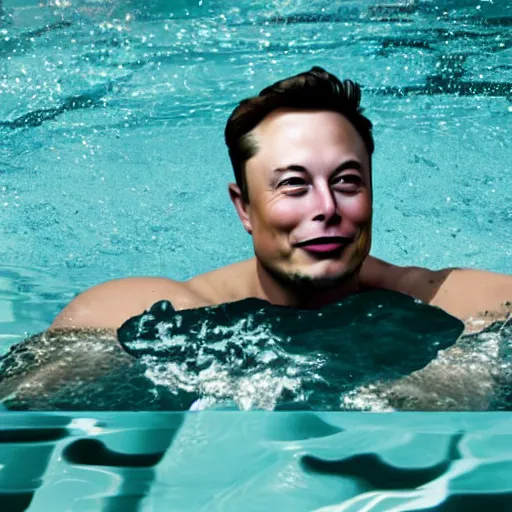 Image similar to Photography of elon musk swimming in a pool surrounded by dollar bills