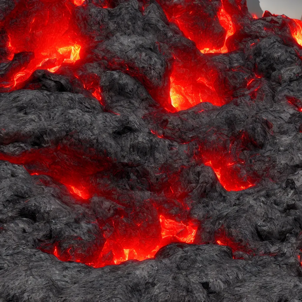 Image similar to satanic mountain goats 🐐 with glowing red eyes, on a sheer obsidian cliffside with lavaflow, lava waterfalls, photorealistic landscape render, octane render, vray, pools of lava, beautiful, ambient occlusion, particle effects, breaking ocean waves, light bloom, rtx, wide shot