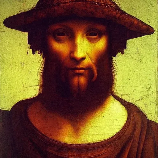 Image similar to Oil painting portrait of a Among Us by leonardo da vinci