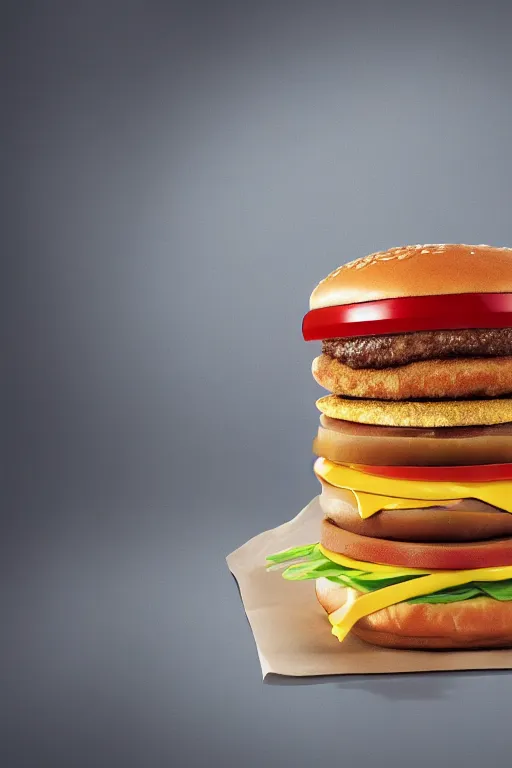 Image similar to tallest mcdonalds hamburger, commercial photography