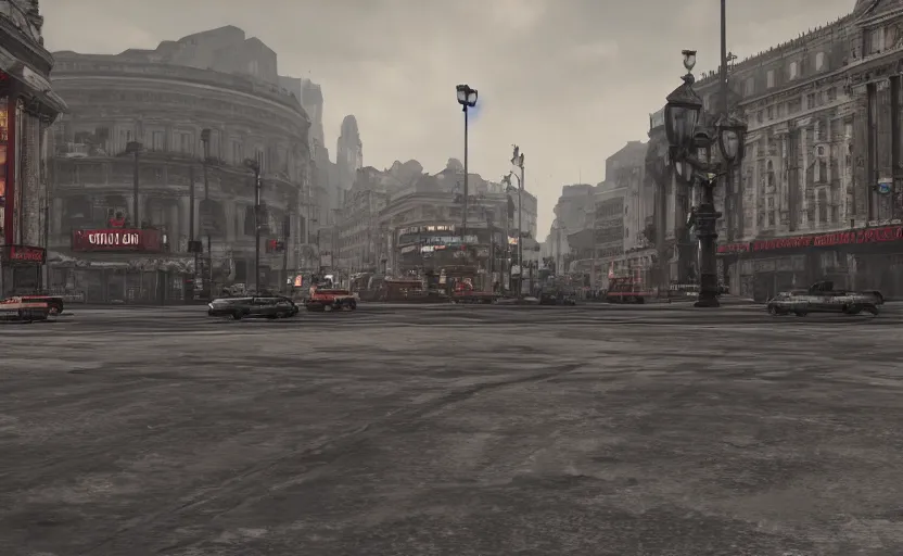 Prompt: Post apocalyptic Picadilly Circus, highly detailed, 4k, unreal engine