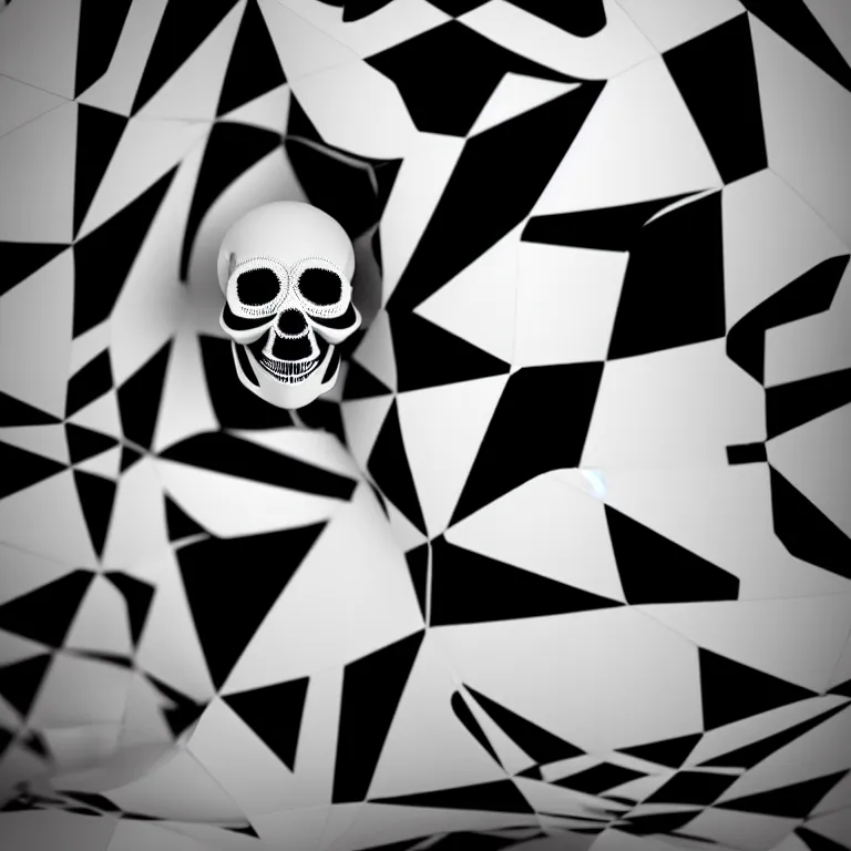 Image similar to black and white light 3D geometry, skull, matte bright highly detailed, poetic, 3D render, digital art, octane render, 8K artistic photography, photo-realistic, by Dora Maar