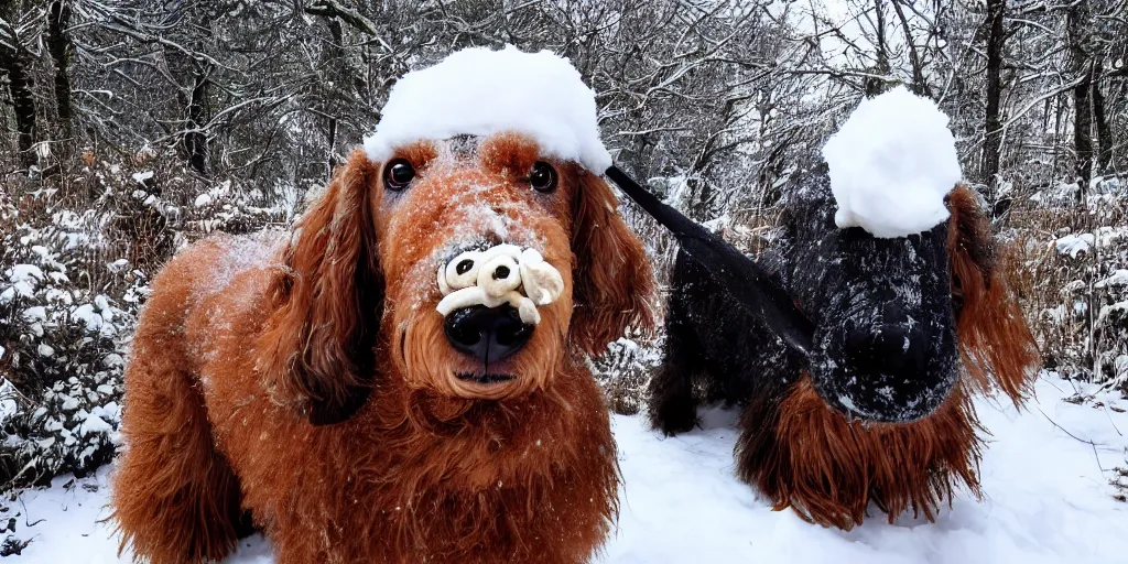 Image similar to Giant woolly dachshund with tusks, in snow