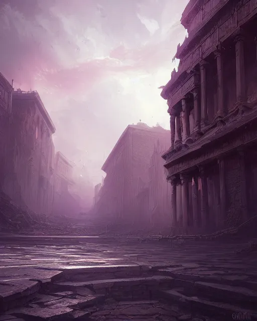 Image similar to eternal city, city of secrets, purple, environment art, fantasy art, landscape art, in the style of greg rutkowski, illustration, epic, fantasy, intricate, hyper detailed, artstation, concept art, smooth, sharp focus, ray tracing