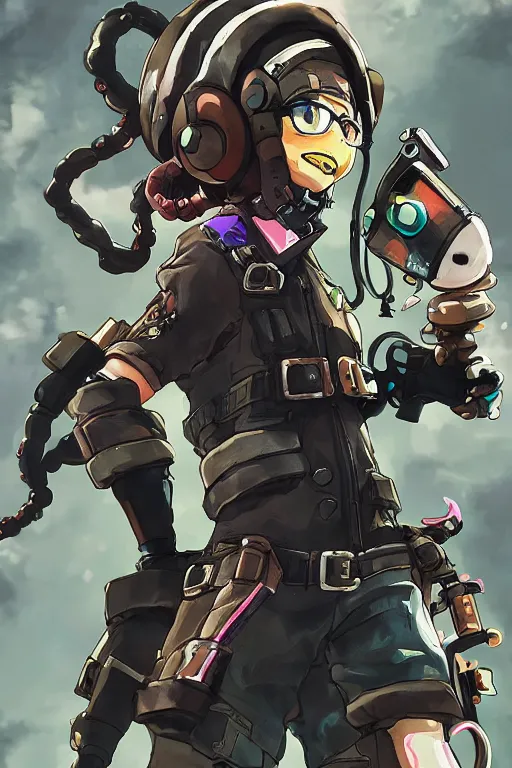 Image similar to splatoon nintendo one character dynamic poses digital painting on canvas, victorian steampunk, yoji shinkawa, yoshitaka amano, cyberpunk, trending on artstation, featured on pixiv, cinematic composition, 8 k