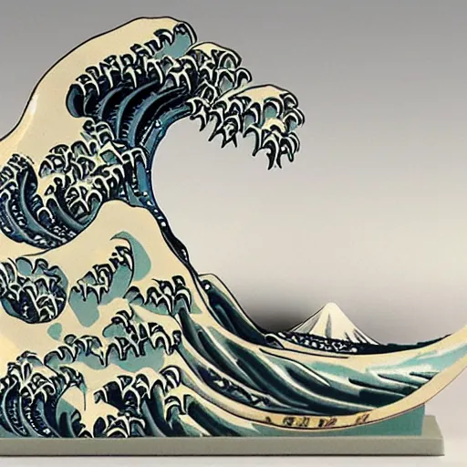 Image similar to a d&d miniature of a marble statue of The Great Wave off Kanagawa, 3D, sculpture