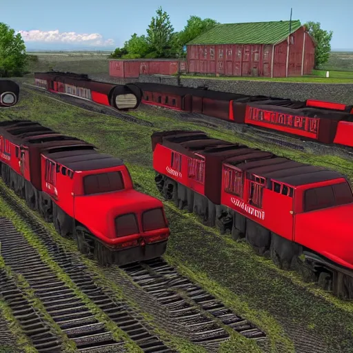 Image similar to soviet russian locomotives next to eachother, photorealistic