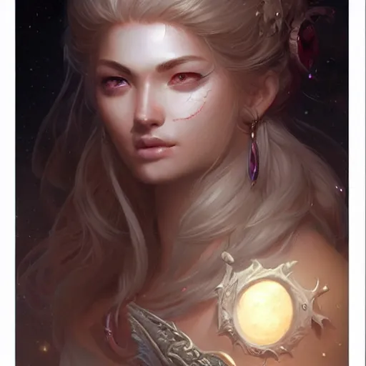 Prompt: lunar goddess, d & d, fantasy, portrait, highly detailed, digital painting, trending on artstation, concept art, sharp focus, illustration, art by artgerm and greg rutkowski and magali villeneuve