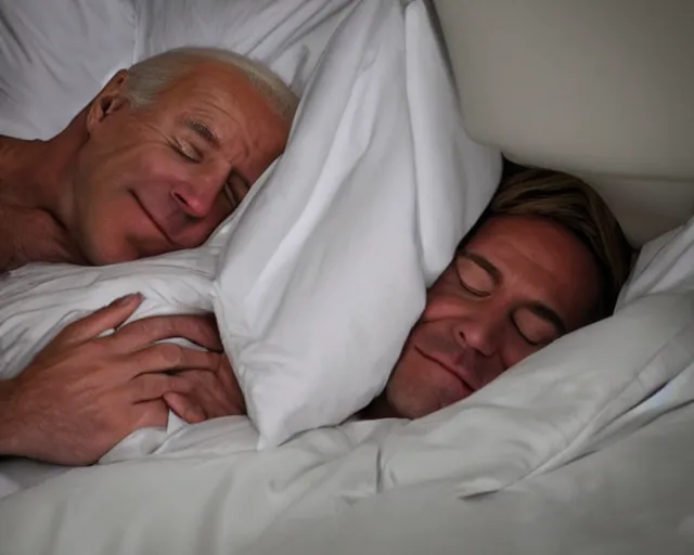 Image similar to comfy joe biden sleeping in big comfy bed under the covers with bedcap on