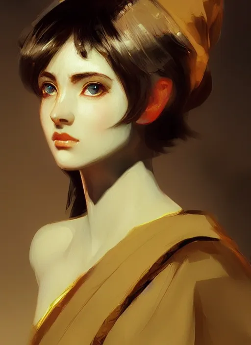 Prompt: close up concept art of an ancient greek, by ilya kuvshinov, by thomas lawrence, by bayard wu