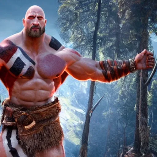 Prompt: dwayne johnson as kratos from god of war, detailed, unreal engine 5