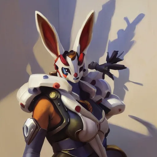 Image similar to greg manchess portrait painting of partially armored sylveon as overwatch character, medium shot, asymmetrical, profile picture, organic painting, sunny day, matte painting, bold shapes, hard edges, street art, trending on artstation, by huang guangjian, gil elvgren, ruan jia, greg rutkowski, gaston bussiere