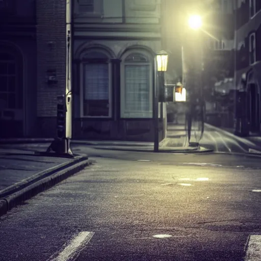 Image similar to lonely old lantern on empty modern street near the old car with light on