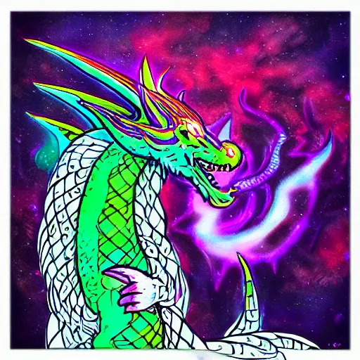 Image similar to a psychedelic husky dragon breathing fire