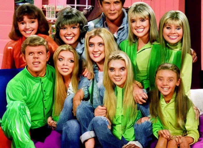 Prompt: the episode of the brady bunch where everyone gets covered with nickelodeon slime hd