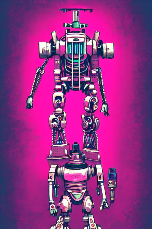 Image similar to pink mech robot - aesthetic, 4 k, acrylic paint style, pencil style, torn magazine style, pop art style, bioshock style, by mike swiderek, jorge lacera, ben lo, tyler west, ultrarealistic, sharp focus, intricate