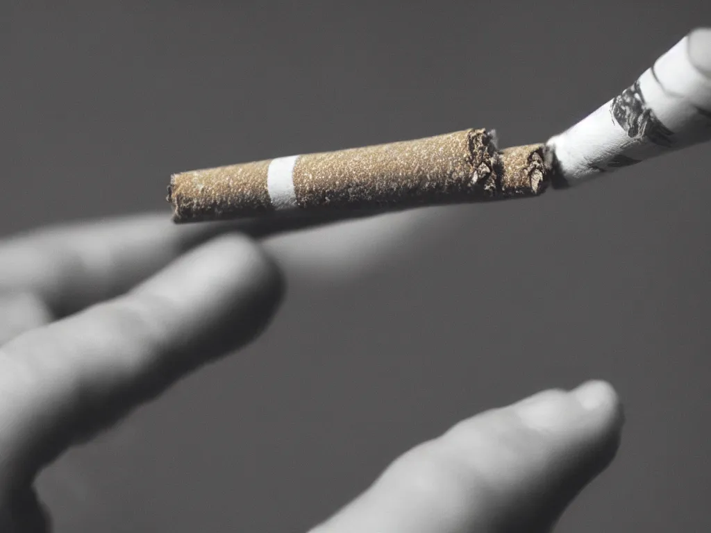Image similar to Close-up of soft hand holding cigarette with smoke, hyper realistic photo, 4K
