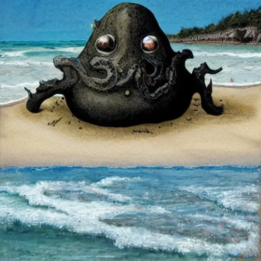 Image similar to a shoggoth on the beach