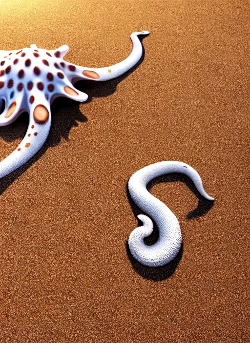 Prompt: realistic detailed image of a white-spotted octopus sand-writing a list of names at night, cinematic, hyper realism, high detail, octane render, unreal engine, 8k, extremely detailed, 8k.