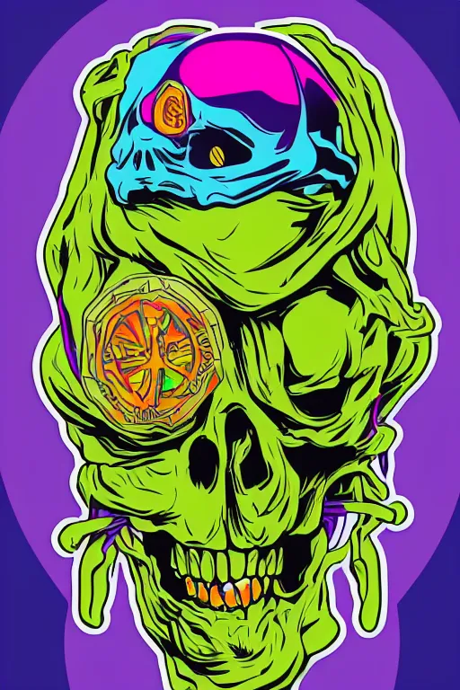 Image similar to A portrait of a skeletor that is a gangster, sticker, colorful, illustration, highly detailed, smooth and clean vector curves, no jagged lines, vector art, smooth