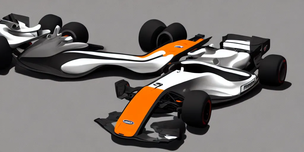 Image similar to hybrid design between McLaren MCL34 F1 car and Ford Mustang. No background, concept art style.