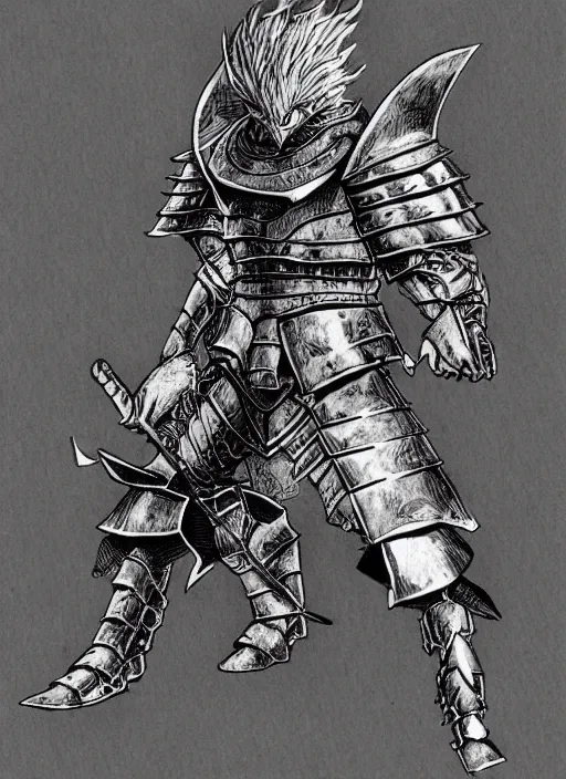 Image similar to wolf themed armored knight by kentaro miura