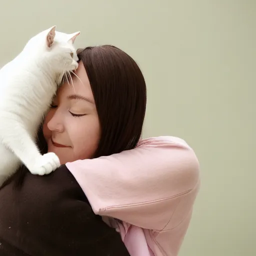 Image similar to anime girl hugging a white cat