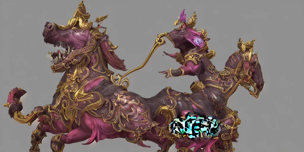 Prompt: a 3d sculpt of a baroque evil circus carousel horse, world of warcraft, league of legends