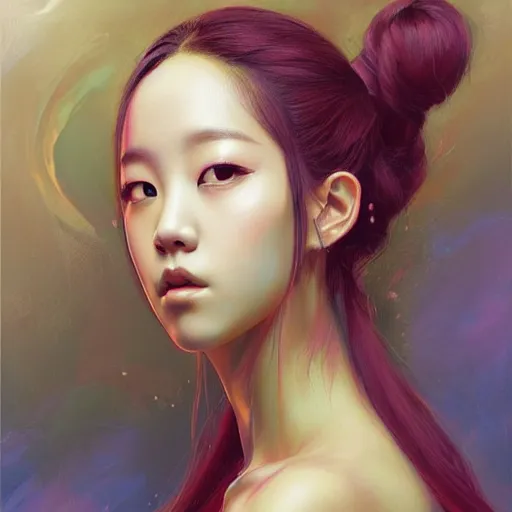 Image similar to a painting of jisoo of blackpink in the style of donato giancola, and in the style of charlie bowater, and in the style of jules ferdinand jacquemart. symmetry, smooth, sharp focus, semi - realism.