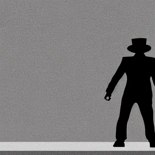 Prompt: mysterious man in black suit and black hat, he has a pistol!!, mysterious, 4 k, highly detailed, digital art, strong shadows, high contrast, epic scene, atmospheric, blue colours, old photograph