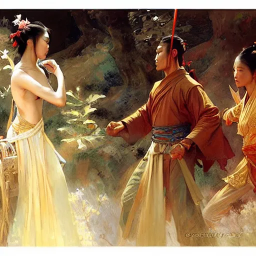 Image similar to wuxia, painting by gaston bussiere, craig mullins, j. c. leyendecker