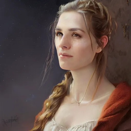 Image similar to portrait of a german woman ( 3 1 ) from germany in 2 0 2 1, an oil painting by ross tran and thomas kincade