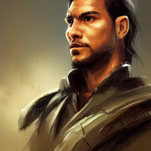 Image similar to portrait of a man by greg rutkowski, arlen fett, samoan features, short black hair, strong and tall, star wars expanded universe, he is about 3 0 years old, wearing tactical gear, digital painting, artstation, concept art, smooth, sharp foccus ilustration, artstation hq