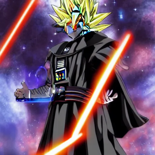 Prompt: anime of super saiyan darth vader