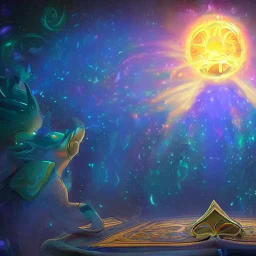 Image similar to luminous magical paper scroll floating in the air, fantasy digital art, in the style of hearthstone artwork