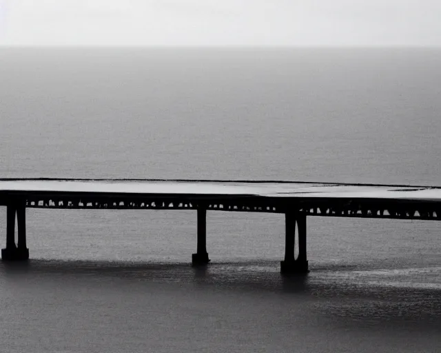 Image similar to the biggest iron concrete bridge ever built. Spanning the arctic sea, connecting two distant lands