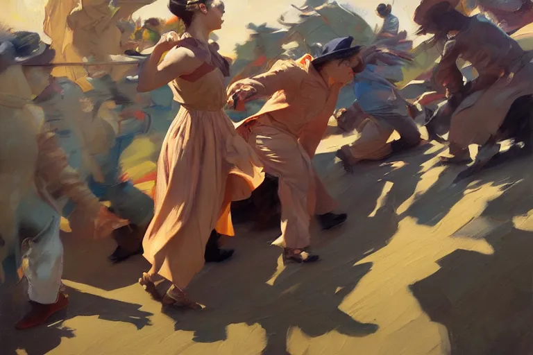 Prompt: greg manchess painting of people tripping falling, profile picture, organic painting, sunny day, matte painting, bold shapes, hard edges, street art, trending on artstation, by huang guangjian, gil elvgren, ruan jia, randy vargas, greg rutkowski