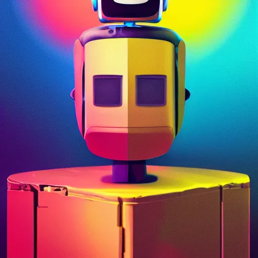 Prompt: full body portrait of a robot painting canvas, big head, high detail, beautiful light, depth of field, sharp focus, clean design, 4 k, pixar, colorful, octane render