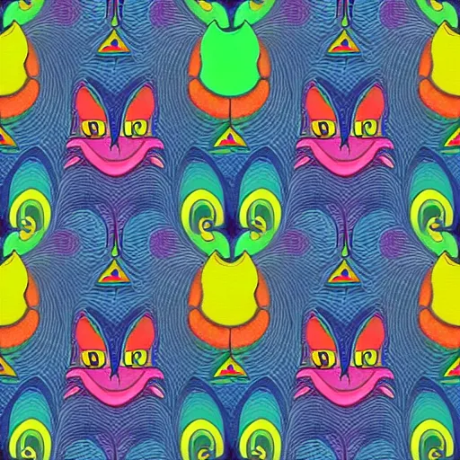 Image similar to symmetry, repeating pattern. seamless, rainbow cat. award - winning