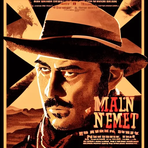 Image similar to movie poster of the man with no name, in the style of sergio leone and john ford, spaghetti western, hd, detailed, epic