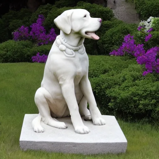 Prompt: promotional still of marble statue of thin labrador retriever, detailed, 4 k