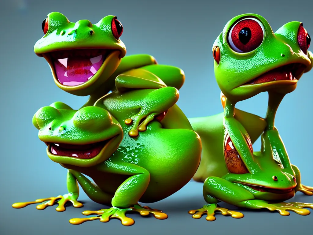 Prompt: bugs life, frog melted and weird monsters, trending on deviantart, toon shader, cartoon, octane, monster