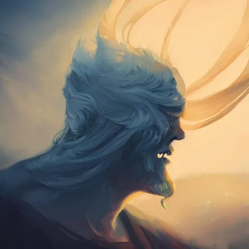 Prompt: side view of a man made of swirling smoke and tendrils of fog, sunset colors, cinematic, highly detailed, digital painting, artstation, concept art, smooth, sharp focus, illustration