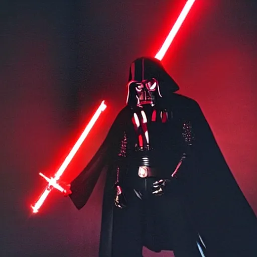 Image similar to “Michael Jackson as a Sith Lord holding a red lightsaber, cinematic lighting, beautiful composition, 8k resolution”